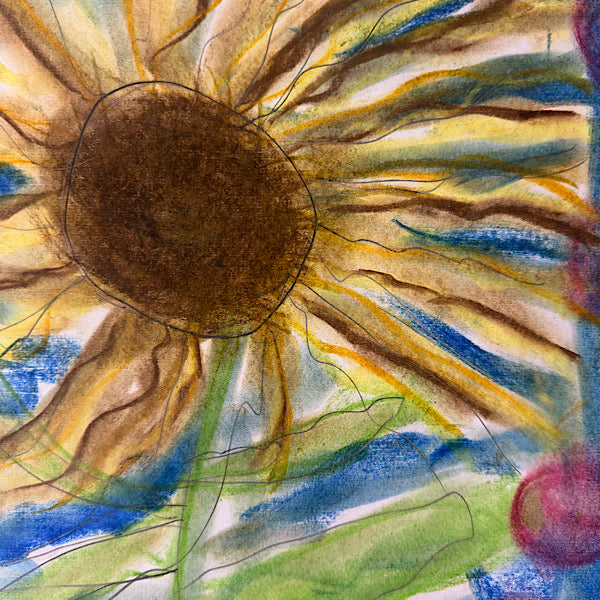 Giant Sunflower - Drawing, Crayon on paper, 2024 (17x14")