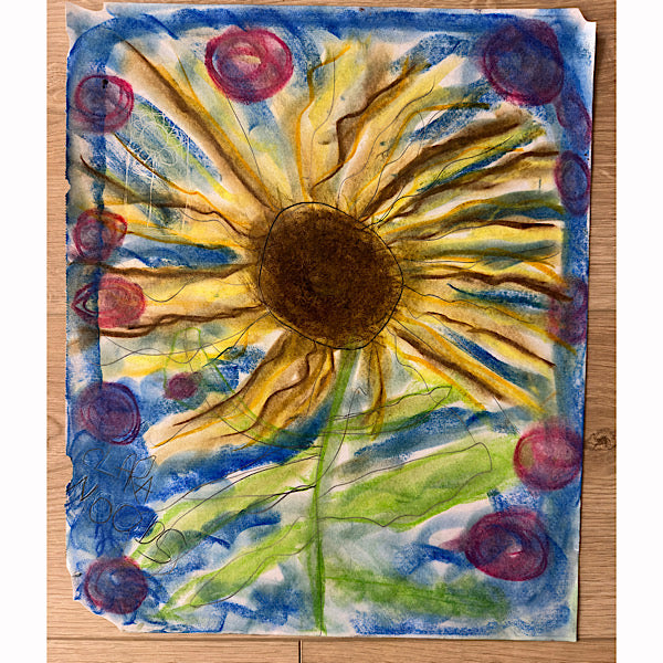 Giant Sunflower - Drawing, Crayon on paper, 2024 (17x14")