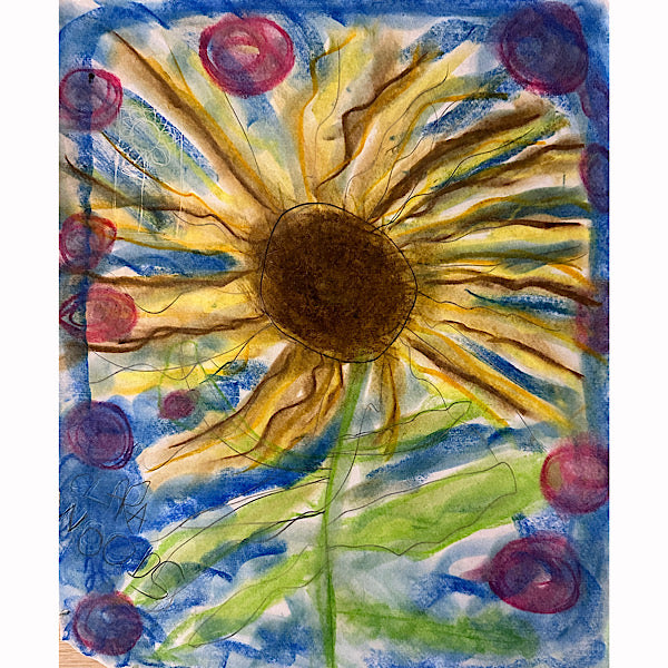 Giant Sunflower - Drawing, Crayon on paper, 2024 (17x14")