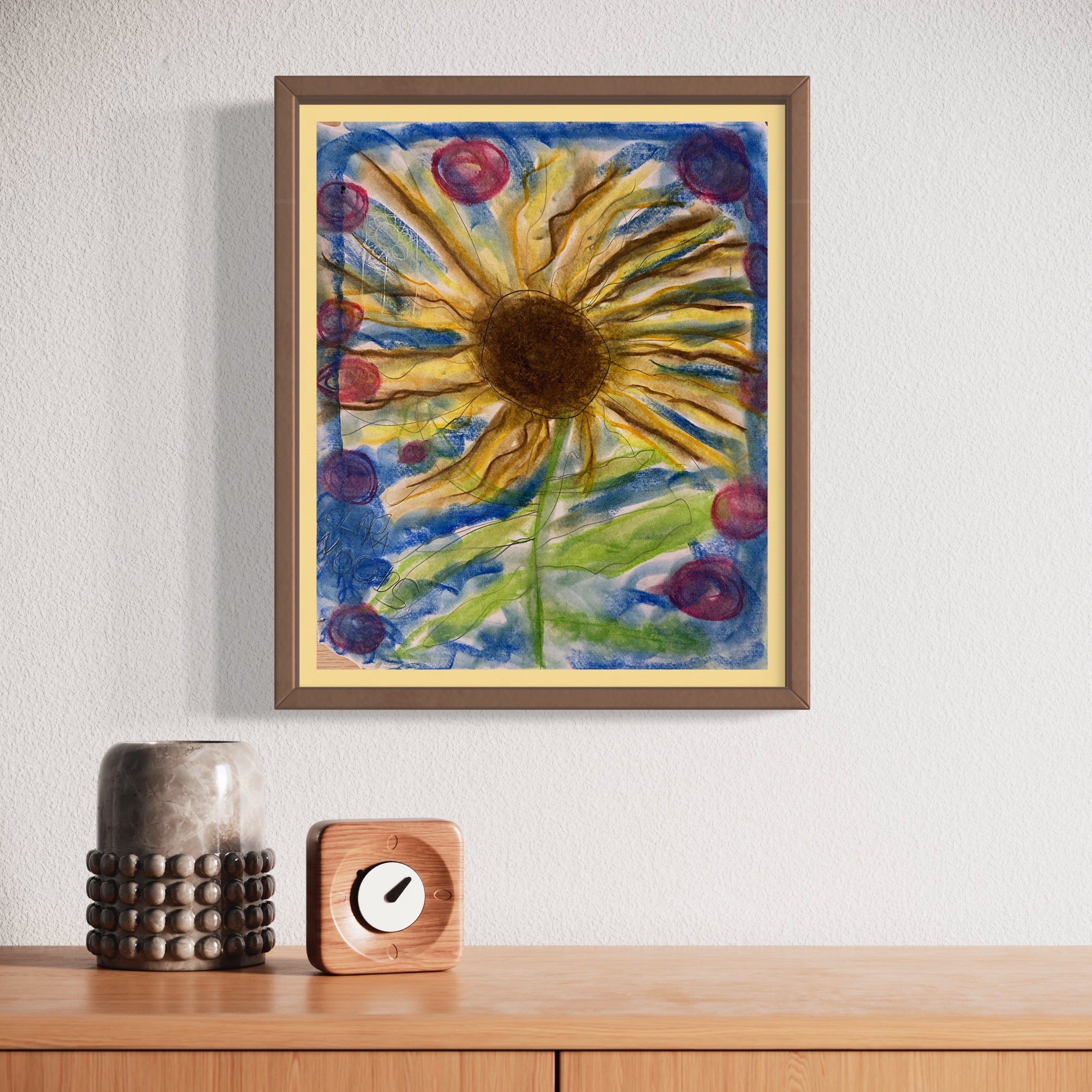 Giant Sunflower - Drawing, Crayon on paper, 2024 (17x14")