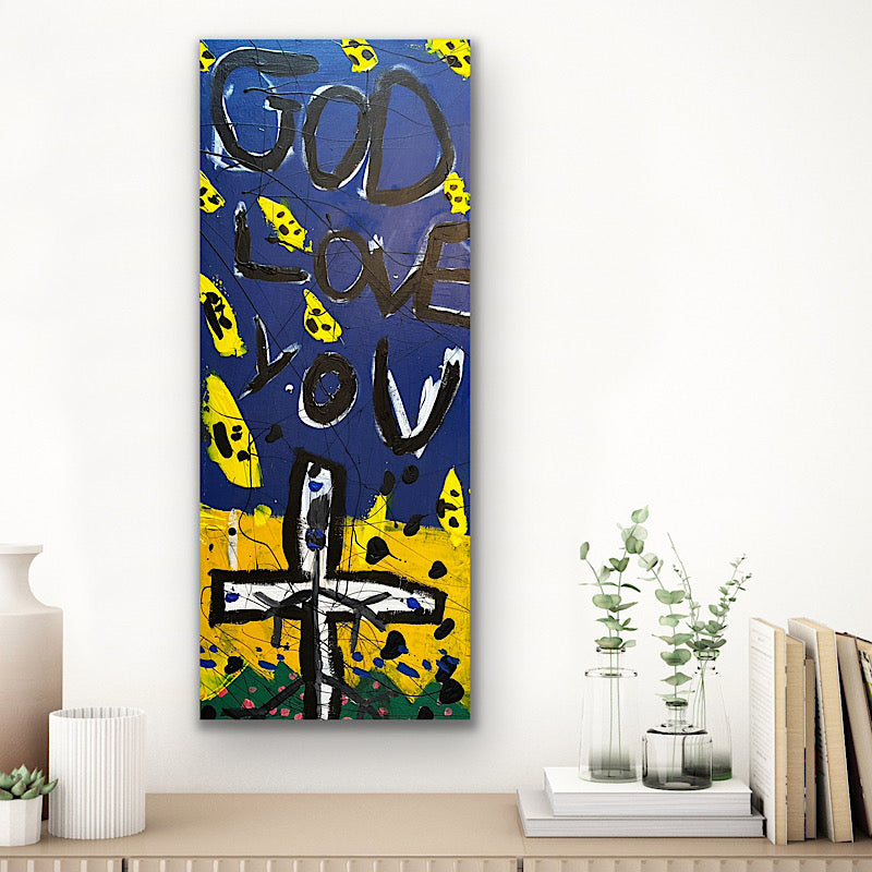 God Love You, Painting, Acrylic on canvas, 2023 (40x16")